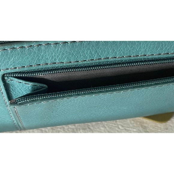 Fossil Womens Zip Around Wallet Teal Green Leather - Picture 4 of 7